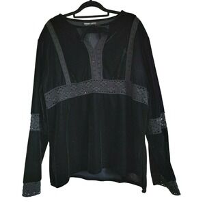 Robert Louis Women's Top X-Large Silk‎ Blend Black Velour Shirt L/S NWT
